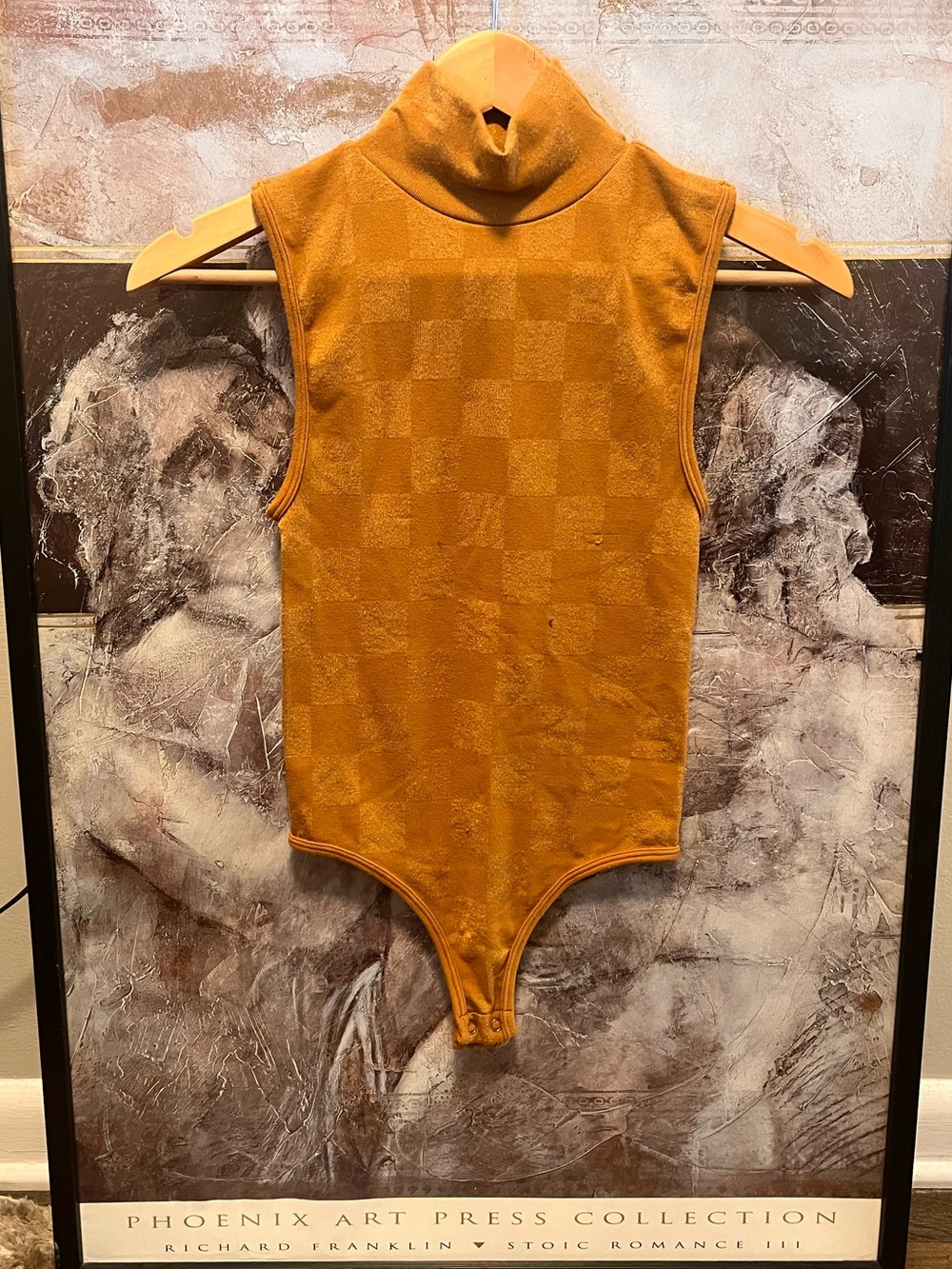 Sleeveless Turtleneck One-Piece Bodysuit checkered Design